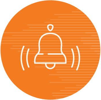 Illustration with a alert bell icon in an orange circle